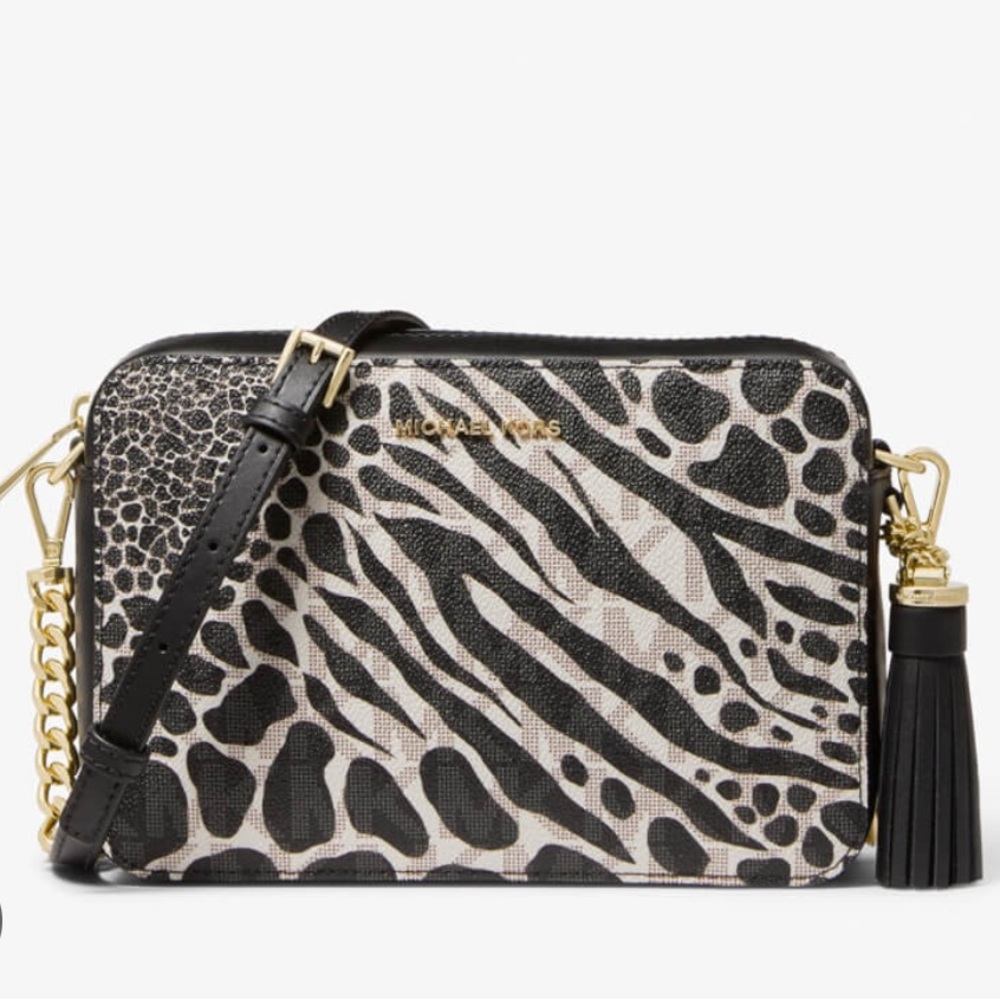 Michael Kors Jet Set Medium Camera Bag Zebra Lux Black Multi NWT